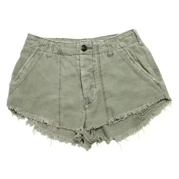 Free People Raw Patched Cutoff Shorts Frayed Hem Military Olive Green Size 0 - Picture 2 of 12
